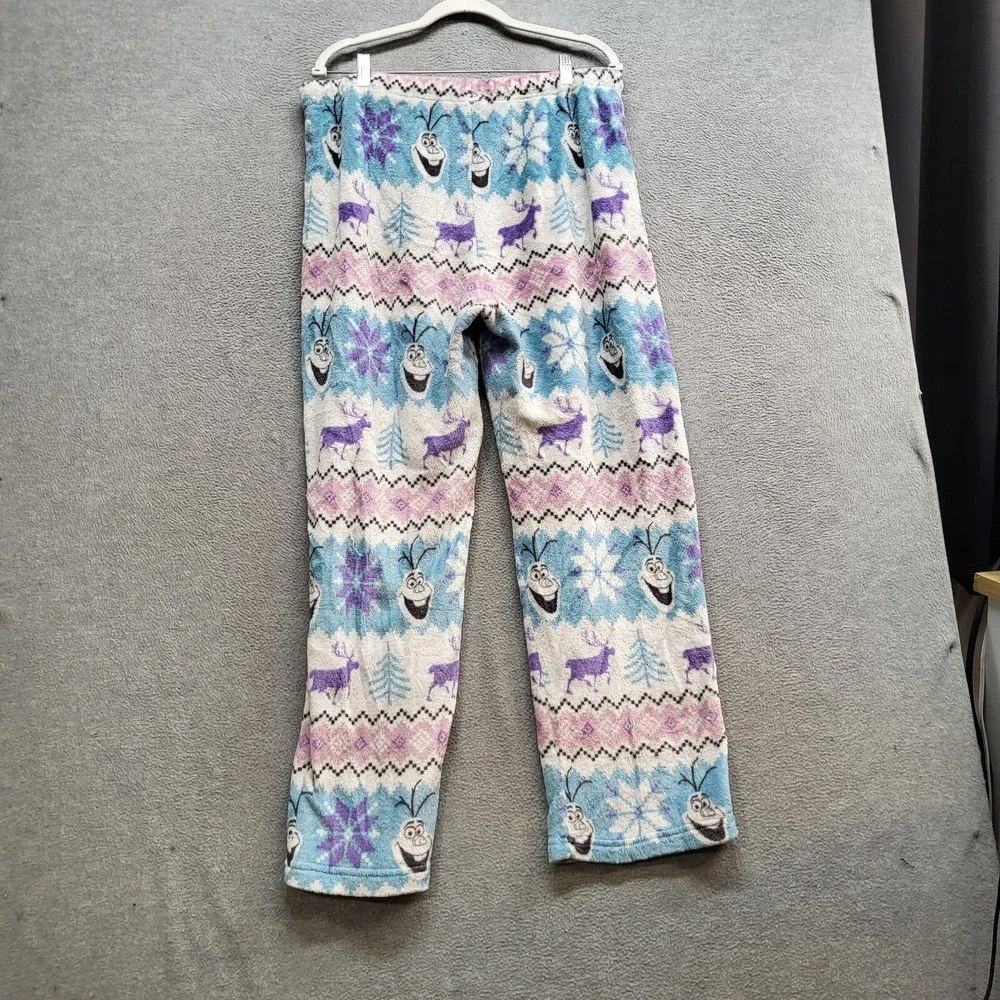 Disney Women Sleepwear XL Blue Pajama‎ Pants Frozen Olaf Fair Isle Fleece Pocket - Picture 8 of 9